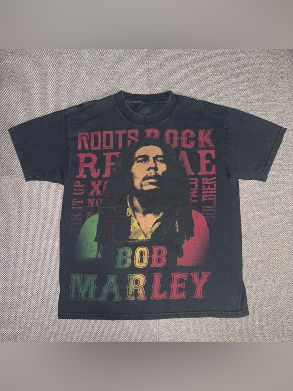 Rare Y2K Bob Marley Rasta Reggae Faded Black Rap Tee